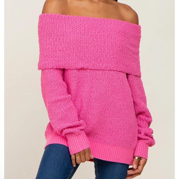 Pinkblush Sweaters - Fuchsia Foldover Off Shoulder Sweater